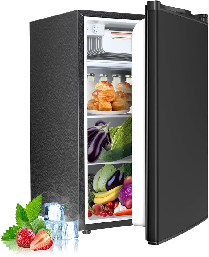 Electactic 4.5 Cu.ft Mini Fridge with Freezer, Compact Refrigerator with Reversible Single Door, Adjustable Thermostat, Low Noise, Energy Efficient for Office, Dorm, Bedroom, Apartment BLACK by Electactic