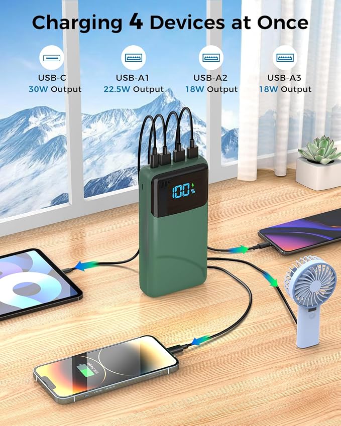 Portable Charger Power Bank 50000mAh, USB-C PD 30W Fast Charging External Battery Pack with 4 Outputs & 2 Inputs, Portable Phone Charger for iPhone 17/1615/14/13/12/11 Samsung Android (Dark Green) - Image 2