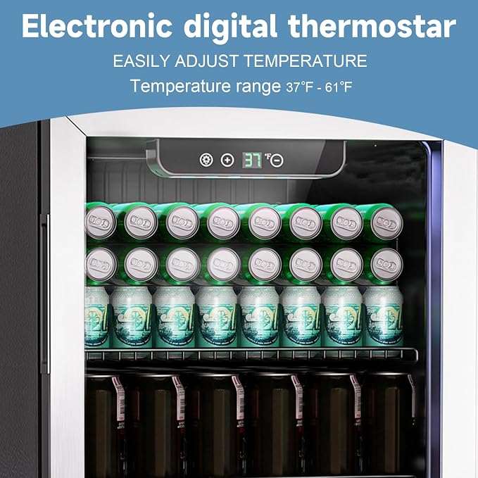 DOGHLY 3.0 Cu.ft Mini Fridge Glass Door, 105 Cans Beverage Refrigerator | Drink Fridge for Soda Beer Wine, Digital Temperature Control, Removable Shelf, Quiet Beverage Cooler for Office, Dorm, Bar - Image 4