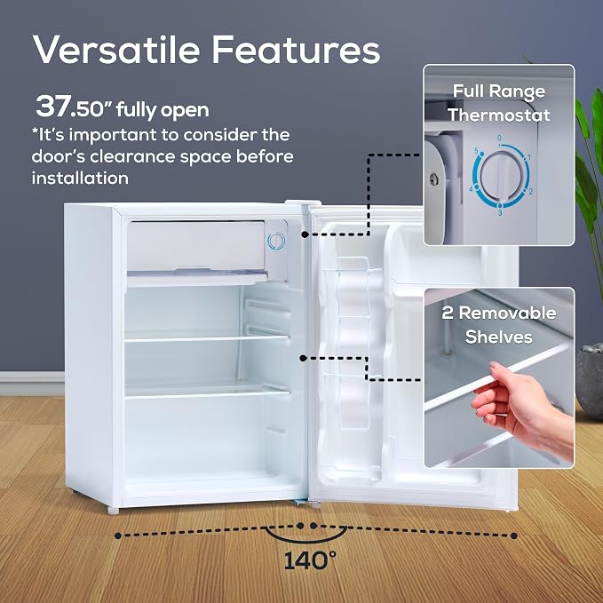 Igloo 2.6 Cu.Ft Mini Fridge with Freezer- Single Door Compact Refrigerator with Glass Shelves for Homes, Dorms & Offices- Keep Snacks, Drinks & Frozen Foods Cool with Temperature Control Fridge- White - Image 5