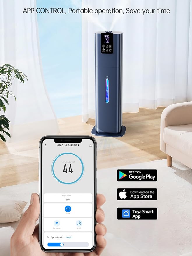 8L Smart Humidifiers for Bedroom Large Room, 2.1Gal Cool Mist Top Fill Diffuser Ambient Light, App & Remote Control, 3 Mist Modes, Quiet Humidifier for Home Office Plant (Blue) - Image 2