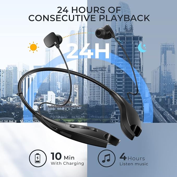 Neckband Bluetooth Headphones, 24H Playtime Wireless Noise Isolation | Around The Neck Headphones Shark Jaw Design, Bluetooth Headsets with Call Vibration, Earbuds Built-in Mic/IPX7 Waterproof - Image 3
