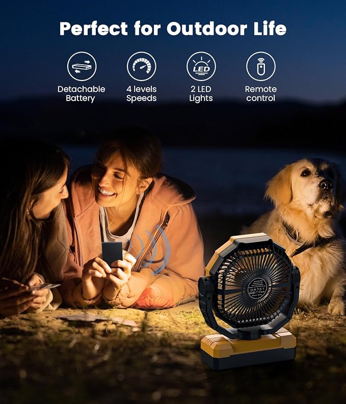 Korbot 36000mAh Portable Camping Fan - 120HRS Rechargeable Fan with Detachable Battery with LED & Remote - 4 Speeds Battery Powered for Tent,Travel, Office, Jobsite - Image 6