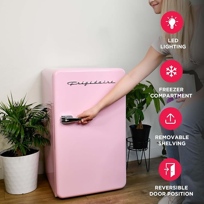 Frigidaire Retro Compact Refrigerator with Chiller, 3.2 cu ft Countertop Fridge, Built-In Bottle Opener, Rounded Corners, Premium, for Office, Bedroom, Dorm Room, Cabin, 18.5D x 20W x 31.5H (Pink) - Image 4