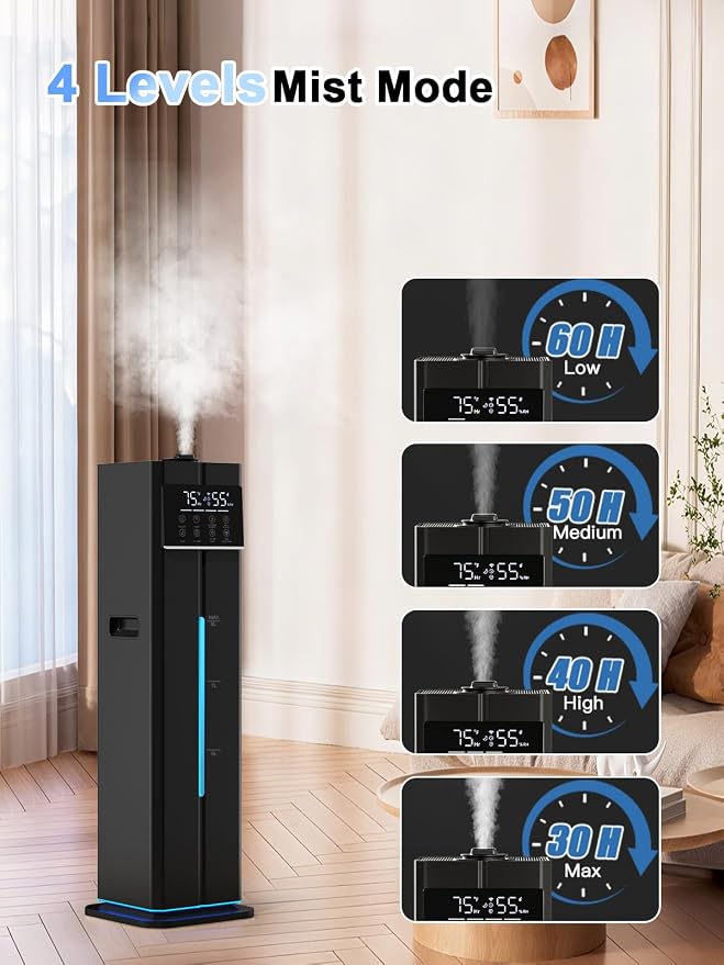9L/2.4Gal Smart Cool Mist Humidifier, Top Fill Quiet Humidifier Large Room, Covers 550ft², App & Remote Control, 60H Runtime, 7 Colors Light, 4 Mist Modes Humidifiers for Bedroom, Office, Black - Image 5