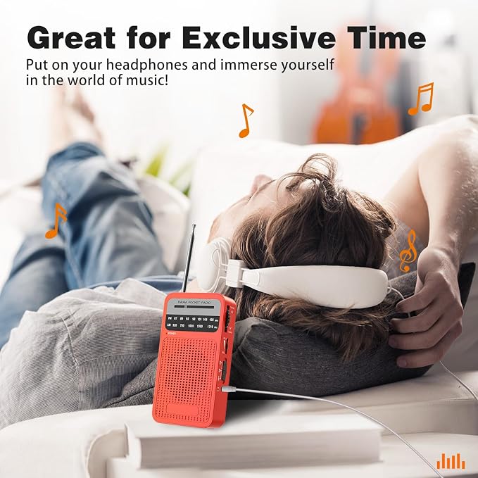 Portable Radio AM FM with Long Range Reception, Goodes Transistor Radio with Loud Speaker, 2AA Battery Operated, Headphone Jack for Indoor, Outdoor and Emergency Use-Red - Image 5