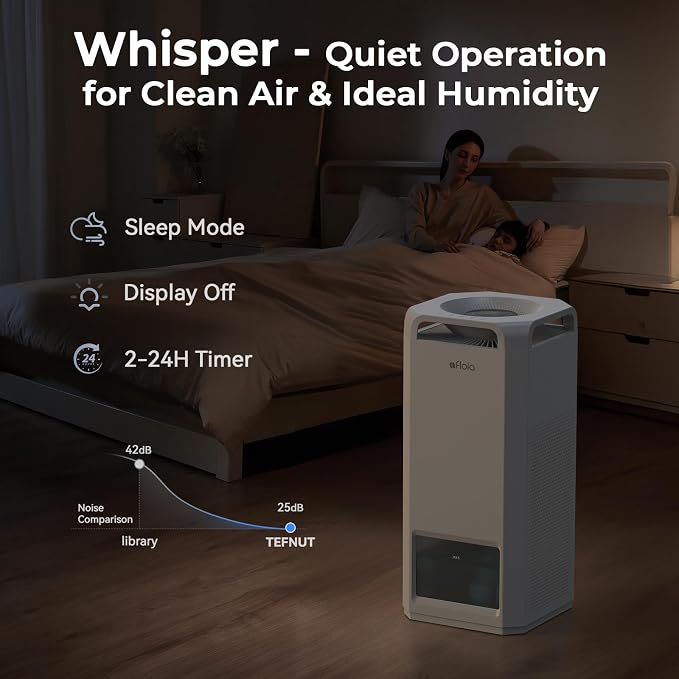 Afloia Air Purifier and Humidifier Combo in One-Cool Mist Evaporative for Home Bedroom Large Roome up tp 3000ft², with Humidity&Air Quality Sensor, Remove Pets Hair Mold Dust Odor Pollen Smoke, White - Image 6