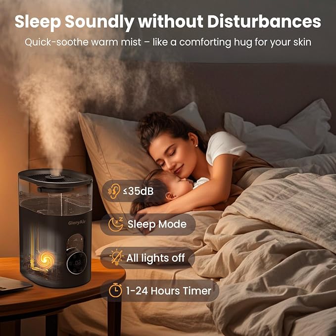 Warm & Cool Mist Humidifier - GloryAir Black 6L Quiet Top Fill Humidifiers for Bedroom Large Room with Smart Humidity Control, Remote Control, 7-Color Light, Humidistat, Oil Diffuser for Baby & Plants - Image 5