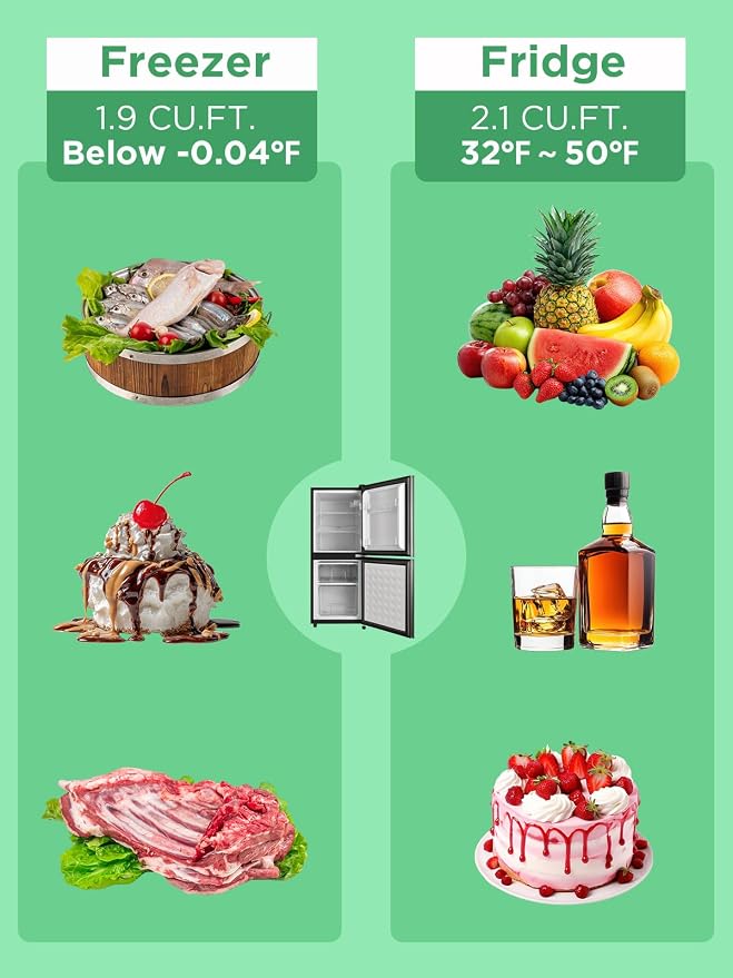 F.W.WOOLWORTHS 4.0 Cu.Ft Refrigerator with Freezer | Compact Fridge with 2 Doors for Office, Kitchen, Dorm and Bedroom, 7 Level Temp Adjustable Thermostat, Black - Image 3