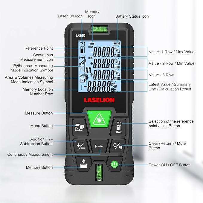 LASELION Laser Measurement Tool, 165ft Green-Beam Laser Measure Device Portable - Image 8