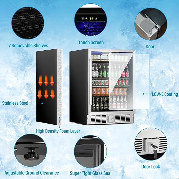 Compact Beverage Refrigerator, 5.3Cu.Ft/166 Can Mini Fridge with Glass Door and Digital Display, Small Drink Fridge with Adjustable Shelves for Soda, Silent Undercounter Mini Fridge for Home - Image 2