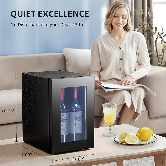 Antarctic Star 0.9Cu. Ft. Counter-top Wine Cellar Mini Fridge | 2 Bottle+6 Can Red Wine Beverage Refrigerator, Quiet, Portable, LED Light and Display, 40-61 ℉, Black - Image 5