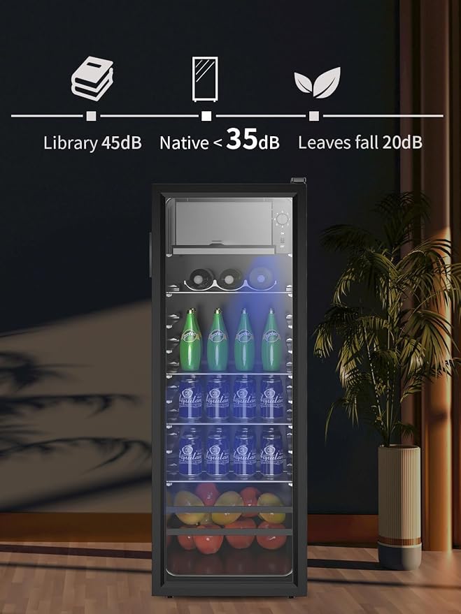 Beverage Refrigerator Cooler 180 Can Freestanding Beverage Cooler with Adjustable Shelving Glass Door for Beer Soda or Wine for Home Office or Bar - Image 2