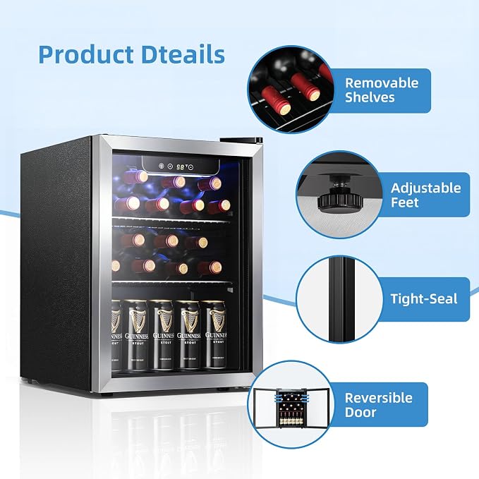Antarctic Star 1.7 Cu.Ft Beverage Cooler for Up to 68 Cans, Compact Drink Fridge with Stainless Steel Glass Door, Digital Display and Electronic Temperature Control, Silver - Image 5