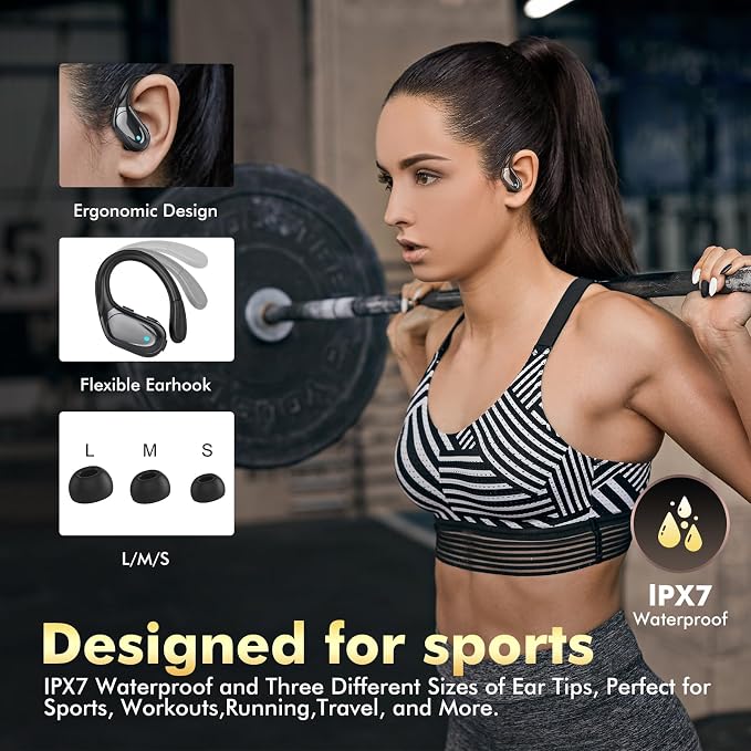 HAOYUYAN Wireless Earbuds, Sports Bluetooth Headphones, 80Hrs Playtime Ear Buds with LED Power Display, Noise Canceling Headset, IPX7 Waterproof Earphones for Workout/Running (Black) - Image 5