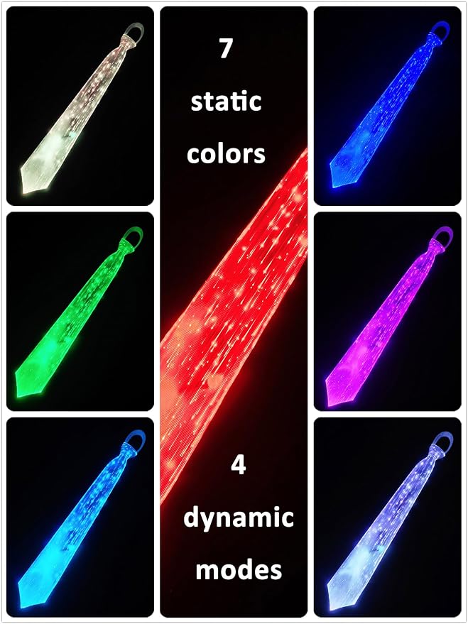 LED Neck Ties for Men Party Fiber Optic Light Up Necktie Bar Rave Funny Glow - Image 2