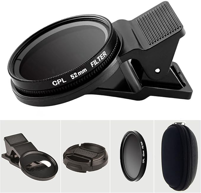 52mm CPL Polarized Phone Camera Lens, Universal Clip On CPL Phone Filter Lens by VLUOO