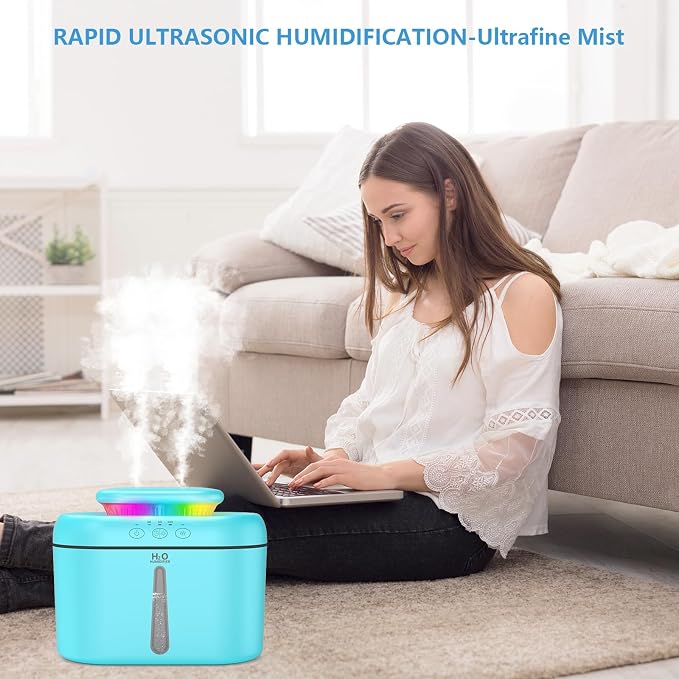 SZO Humidifiers for Bedroom, 2.5L Capacity, Auto Shut-Off, Easy to Fill & Clean, 16 dB Quiet Ultrasonic Humidifier for Large Room, Plants, Baby Nursery, Indoor, Night Light(Blue) - Image 3