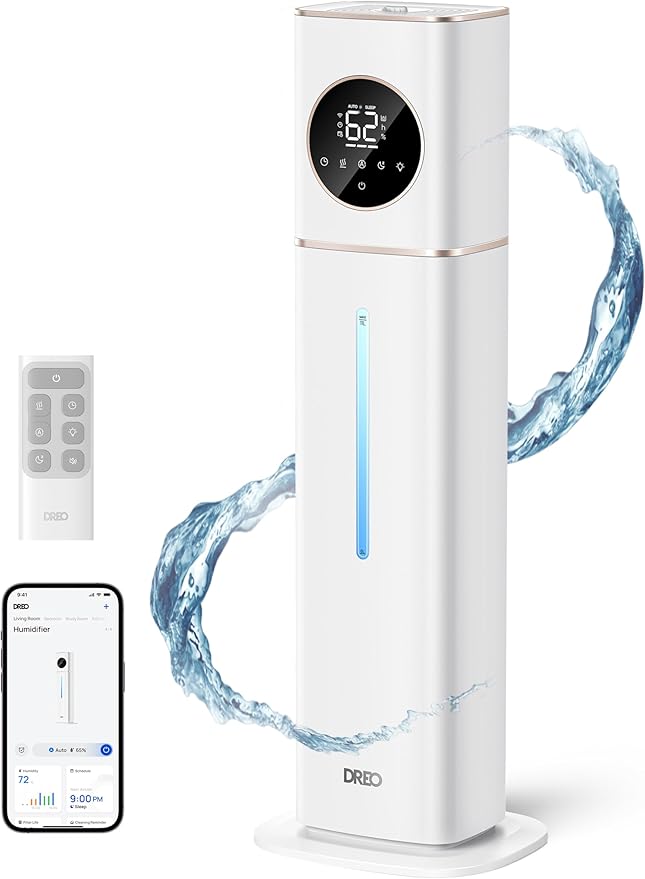 DREO HM735S 11L Smart Humidifier Large Room 700 ft², 100H Cool Mist Air Humidifiers for Bedroom, Top-Fill, Clean Tank Technology, 26dB, Auto Mode, Aroma Box, RGB, Remote & APP Control, Baby, White by DREO