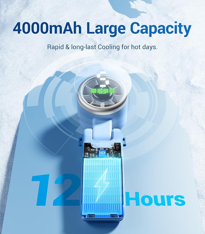 Diveblues Portable Handheld Turbo Fan, 5 Gear Wind, Battery Operated, Up to 12 Working Hours, 3 IN 1 Hand Fan with Air Turbo Tech Cooling Fan for Outdoor Activities, Travel, Working - Image 6