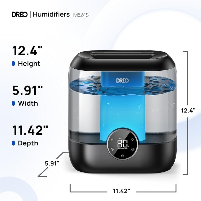 DREO Smart Humidifiers for Bedroom, 6L Top Fill Supersized Cool Mist Humidifier for Large Room, 60 Hour Runtime, Quiet Ultrasonic Humidifier for Plants, Indoor, Home, Night Light, Black - Image 8