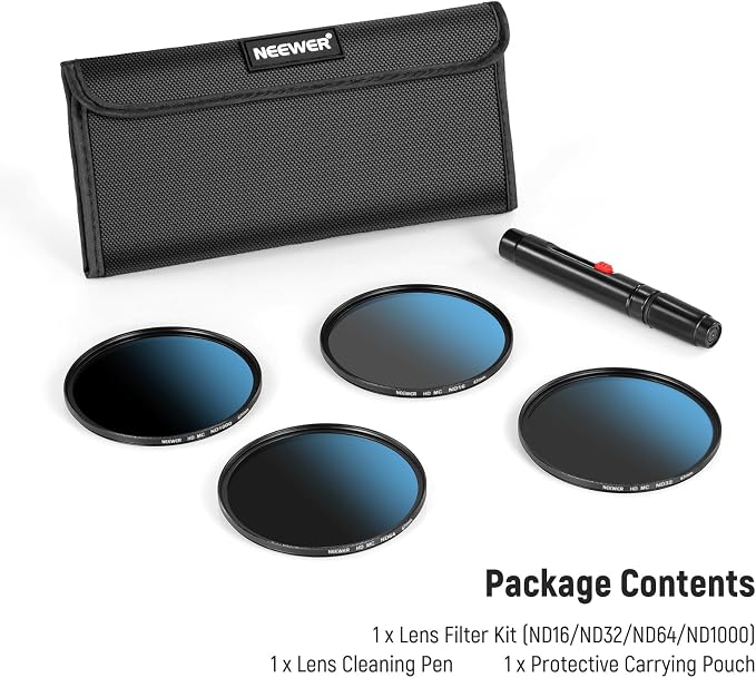 NEEWER 67mm ND Lens Filter Set, ND16/ND32/ND64/ND1000, Lens Cleaning Pen - Image 8