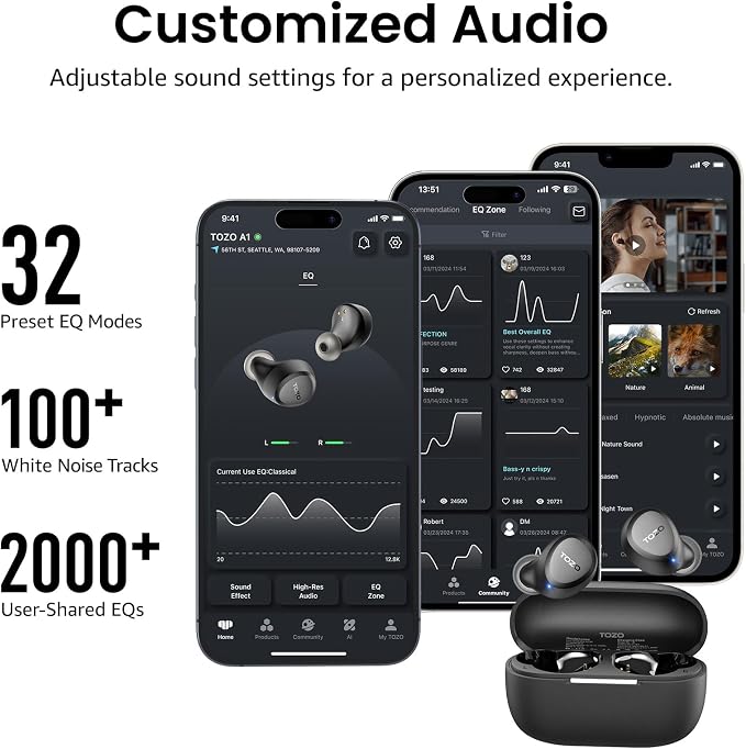 TOZO A1 Wireless Earbuds Bluetooth 5.3 Light Weight in Ear Headphones | IPX5 Waterproof, 2 Mics for AI Calls, Immersive Premium Sound Bass Ear buds with Charging Case, 32 Presets EQ via TOZO App - Image 4