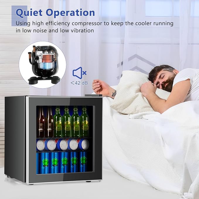 COSTWAY 60 Cans Beverage Refrigerator Cooler, Freestanding Mini Fridge | with Glass Door & Removable Shelves, Small Beverage Drink Fridge for Soda Beer Wine, 1.6 Cu.Ft - Image 7