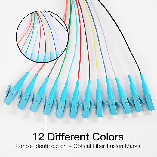4 Pack LC-OM3 12 Pigtail 12 Strand Multimode OM3/OM4 50/125 LC-UPC Fiber Pigtail - Image 3