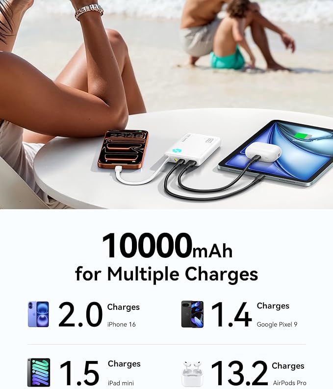 INIU Portable Charger, Slim 45W 10000mAh Power Bank with Build in USB-C Cable for Travel, Fast Charging USB C in&Out Battery Pack, External Phone Charger for iPhone 17 16 15 Samsung S25 S24 Google etc - Image 7