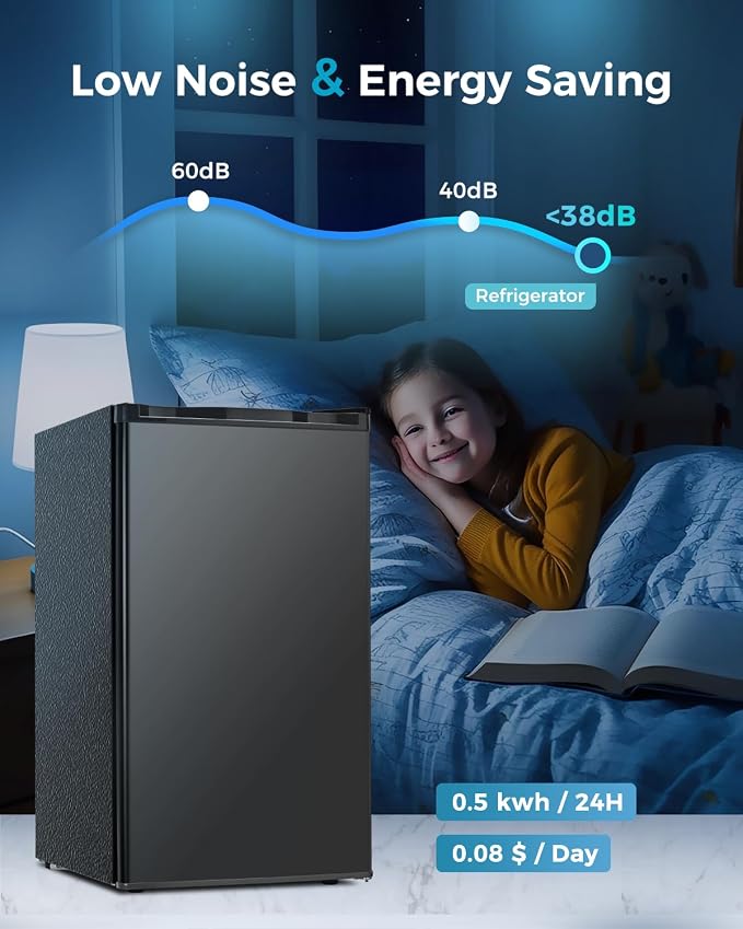Feelfunn Mini Fridge with Freezer - 3.2 Cu.Ft Single Door Mini Refrigerator with Adjustable Thermostat, Small Fridge for Bedroom, Apartment, Dorm - Black - Image 4