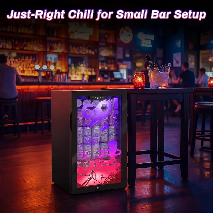 Velivi Gaming Mini Fridge with Led Lights, 3.2 Cu Ft Gaming Light Up Glass Door Beverage Refrigertor Small Lockable Drink Cooler For For Soda Beer, Cyberpunk Gaming Rooms Bar Home Party | 3.2 Cu Ft Small Lockable Drink Cooler For For Soda Beer, Cyberpu... - Image 9