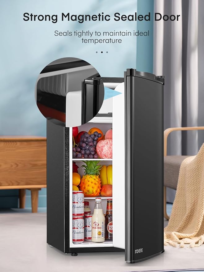 3.2 Cu. Ft Mini Fridge with Freezer, FOHERE Small Fridge with 7 Level Temperature Control, Removable Glass Shelves for Bedroom, Office, Dorm - Image 6