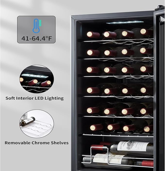 BODEGA COOLER 28 Bottle Wine Refrigerator, Fridge for Kitchen, Room, Office | 7 Shelves, Fast Cooling, Digital Temp Panel, Quiet ≤40dB Operation, Freestanding / Under Counter, UV-Protected Glass Door - Image 3