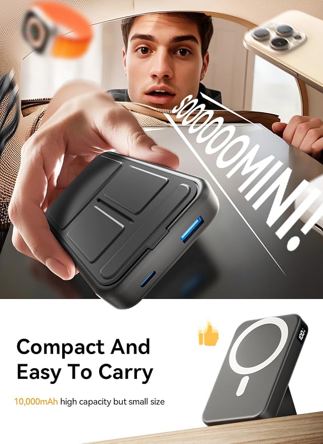 Magnetic Portable Charger, 10000mAh Power Bank Compatible with MagSafe, 20W Fast Charging, Foldable Wireless Battery Pack for iPhone 17/16/15/14 All Series, Travel Essentials - Image 6