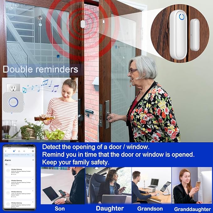 Door Chime with Phone App, WiFi Door Open Contact Sensor Alarm Chime with 600 - Image 3
