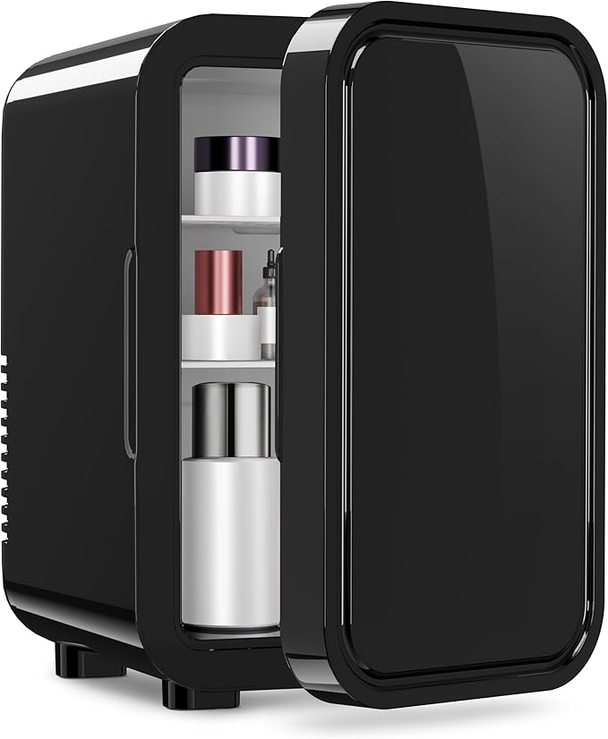 OSTBA Mini Fridge for Skincare, 6 Liter/8 Can 110V AC/ 12V DC Portable Thermoelectric Cooler Refrigerators for Bedroom, Skincare, Beverage, Office, Dorm Room and Car, Black by OSTBA