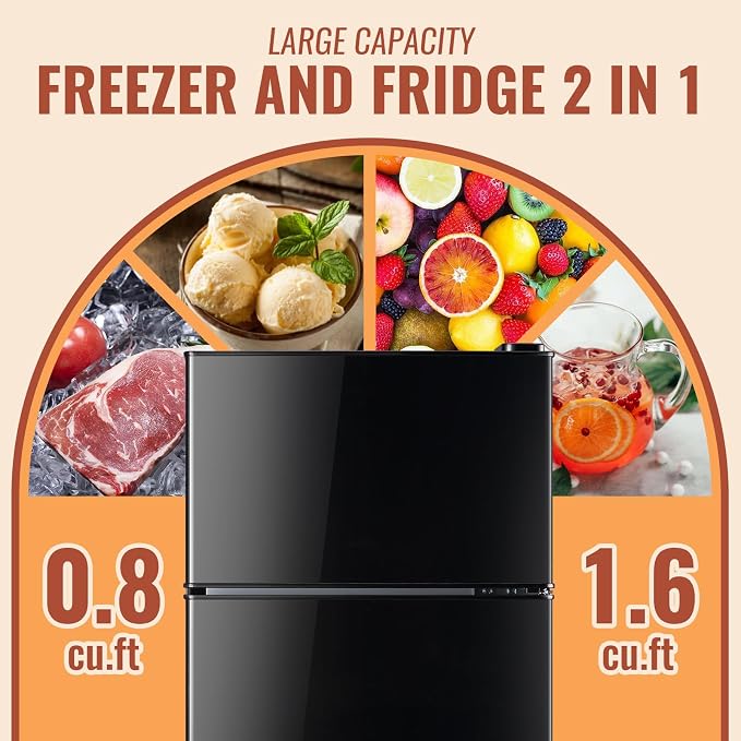 Mini Fridge with Double Doors Small Refrigerator with Separate Freezer & 7 Adjustable Temperature Control, Tiny Size & Personal Fridge Ideal for Office Apartment Dorm Black - Image 2