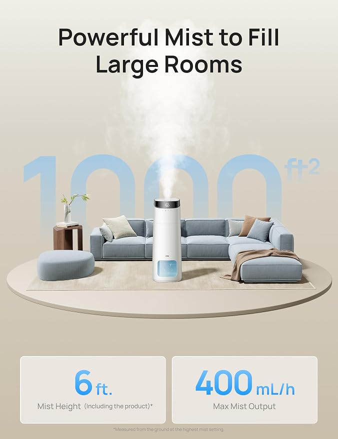 DREO 16L Smart Humidifier Large Room 1000 ft², 130H Cool Mist Air Humidifiers for Bedroom Plants Baby, Top Fill, Remote/Touch/Voice & APP Control, Clean Tank Technology, 30dB, RGB Light, HM755S White - Image 3
