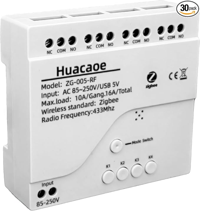 Zigbee 4CH AC 85-250V Relay Smart Switch Module, Wireless APP Remote Control by Unknown