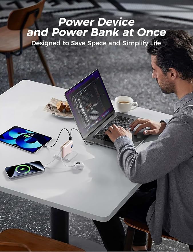 Portable Charger with Built-in Cables & Wall Plug, 10000mAh Power Bank, 4 Outputs 22.5W USB C Fast Charging, Slim Travel Battery Pack with LED Display for iPhone 17/16/15/14, Rosegold - Image 6
