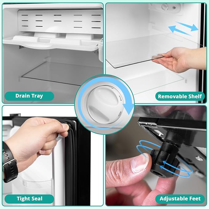 3.2 Cu.Ft Small Refrigerator Single Door, Mini Fridge for Bedroom Office Dorm Kitchen Undercounter, Compact Cooler with Removable Glass Shelves Quite Operation, Black - Image 9