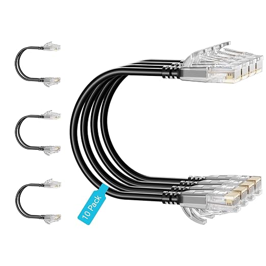 Cat6 Slim Patch Cables 14 Feet 10-Pack Black, Cat6a Patch Cables 10Gbps 550MHz by Unknown