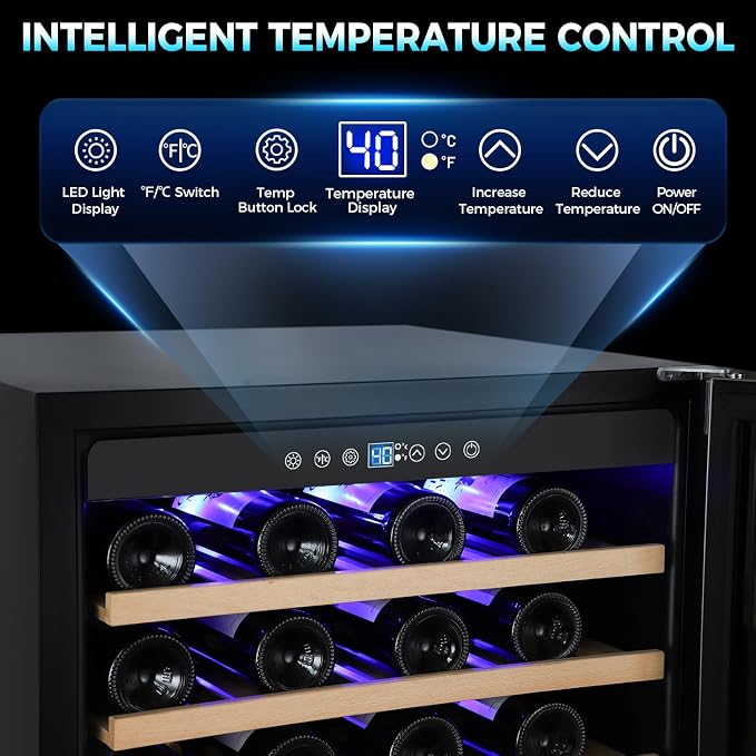 24 Inch Wine Fridge, 54 Bottle Wine Cooler Refrigerator with Stainless Steel Glass Door, LED Display, Upgraded Compressor, Built-In or Freestanding for Home Bar Kitchen - Image 2