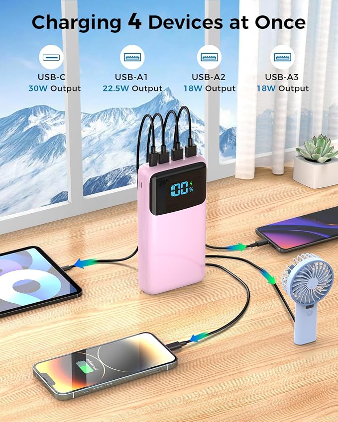 Portable Charger 50000mAh Power Bank, High Capacity External Battery Pack for Camping, USB-C PD 30W Fast Charging Portable Phone Charger for iPhone 17/16/15/14/13/12/11 Samsung Android (Pink) - Image 5