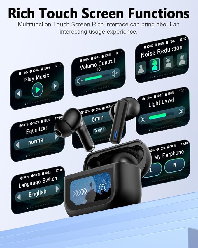 ZIUTY Wireless Earbuds, ANC ENC Noise Cancelling Ear Buds with Touch Screen | 40H Stereo Deep Bass, Bluetooth Headphones with Transparency Mode, IPX7 Waterproof, Clear Calls, 5 EQ for iOS Andoid,Obsidian - Image 2