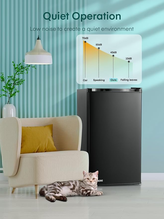 FOHERE 3.2 Cu. Ft Mini Fridge with Freezer, Single Door Compact Refrigerator, Small Fridge with 7 Adjustable Thermostat for Dorm, Bedroom, Office, Reversible Door, Energy Saving, Low Noise, Black - Image 5