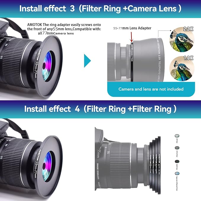 55mm Lens to 77mm Camera Lens Adapter, 55mm to 77mm Filter Step-up Ring Adapter - Image 7