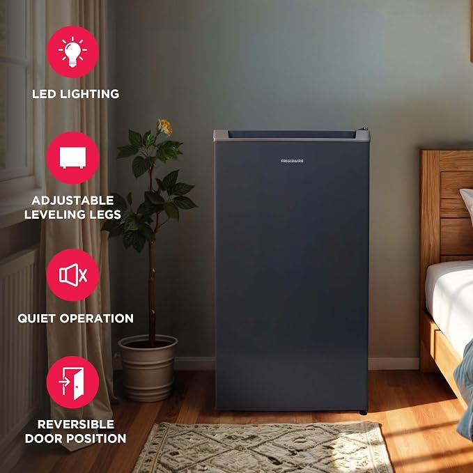 Frigidaire Mini Refrigerator, Compact Freezer Compartment, Adjustable Thermostat Control, Reversible Door, Contemporary Series, 3.2 cu ft, Black - Image 4