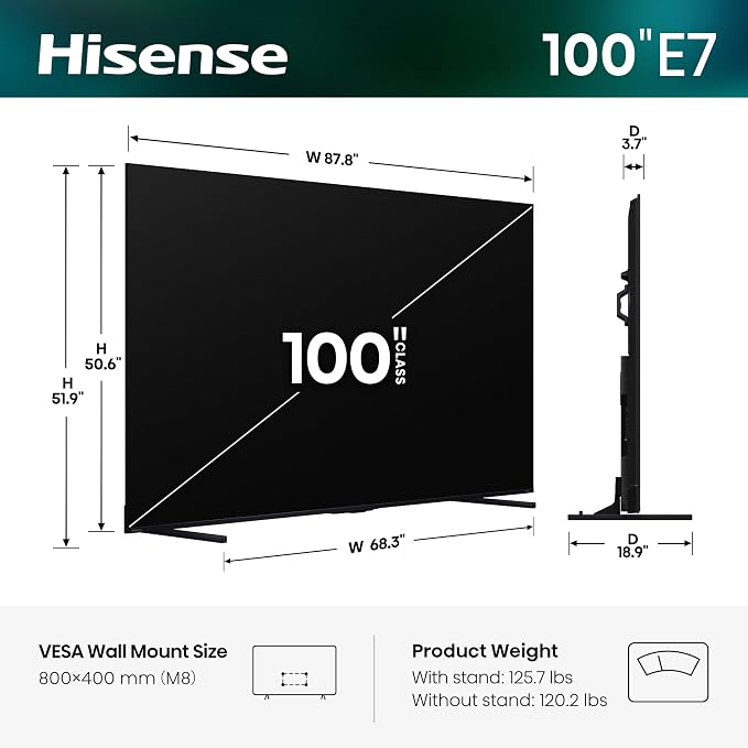 Hisense 100" E7 Cinema Series Hi-QLED Mini-LED 4K UHD Smart Fire TV (100E7SF, 2026 NEW) - Native 144Hz, AI Picture, Dolby Vision IQ · Atmos, FALD, HDR10+ Adaptive, MEMC, Alexa+ - Image 3